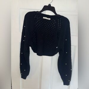 Altar’d State Elegant Cropped Black Sweater with Pearl Accents